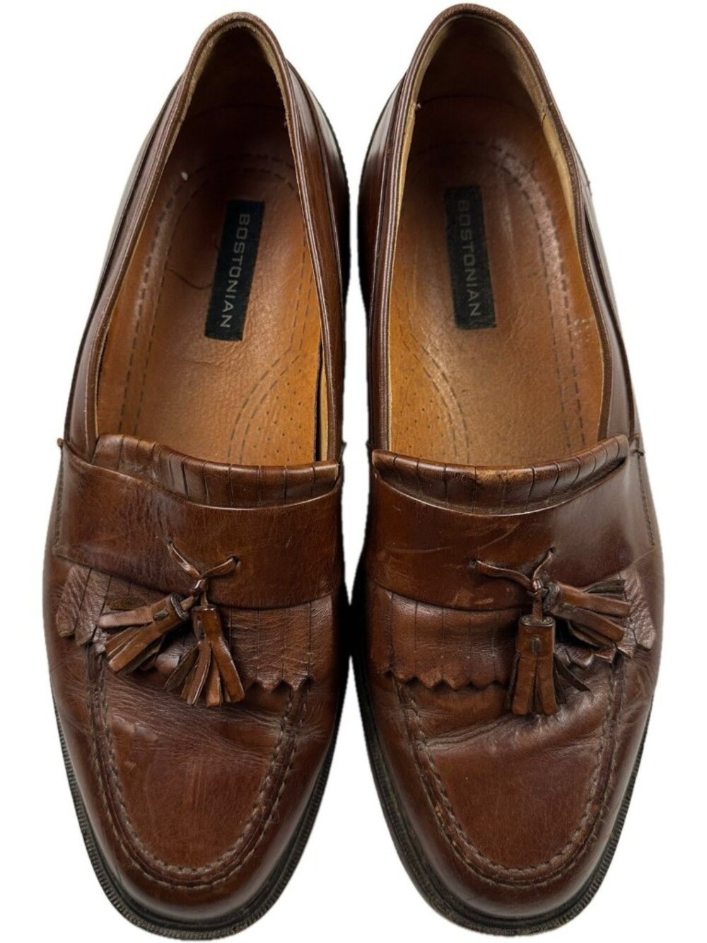 Bostonian Mens Brown Leather Loafers Shoes 9 M Moc Toe Tassels Brown